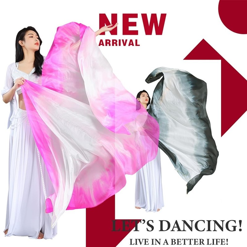 Women Real Silk Belly Dance Veil Professional Oriental Halloween Stage Show gallery