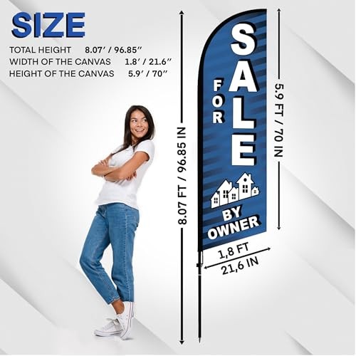 For Sale by Owner Flag, 8 ft Feather Flag Pole Kit, Outdoor Advertising Blue gallery