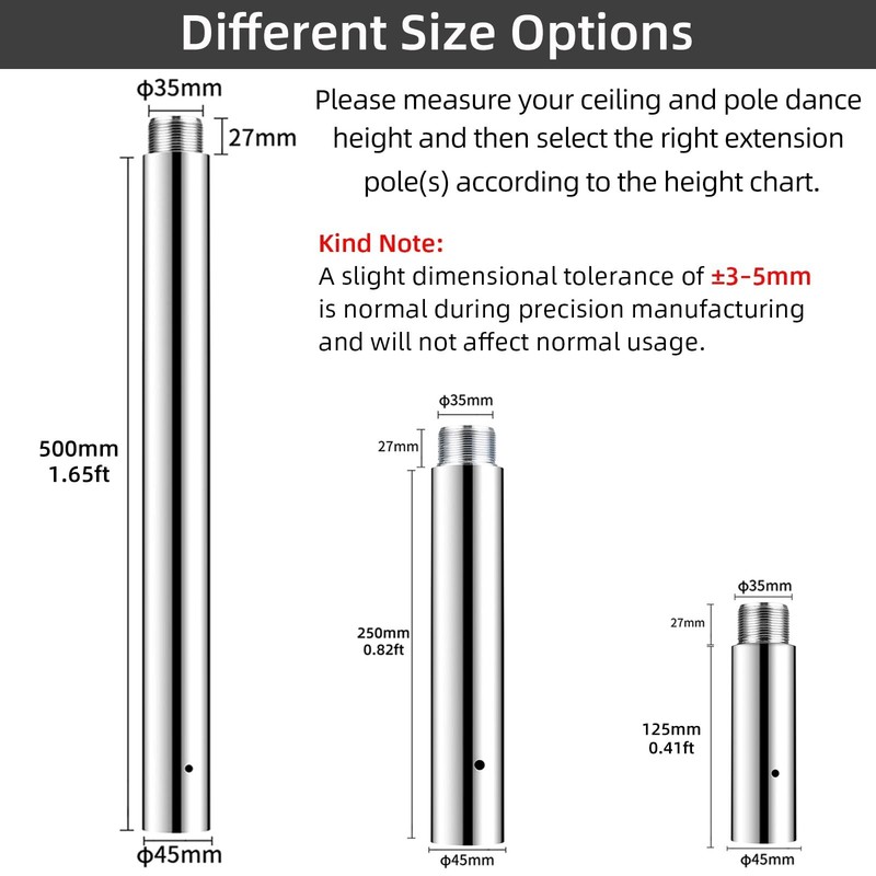 Adjustable Pole Extension for 45mm Dance Pole - Stainless Steel, 5/10/20 Inch He gallery