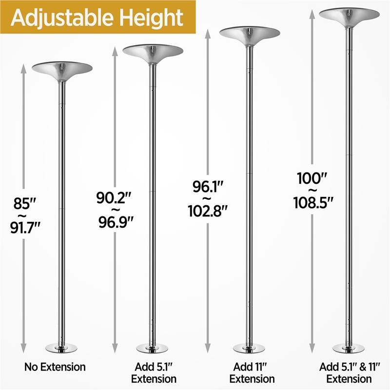 Professional Stripper Pole Spinning Static Dancing Pole 45mm Dance Pole,Silver gallery