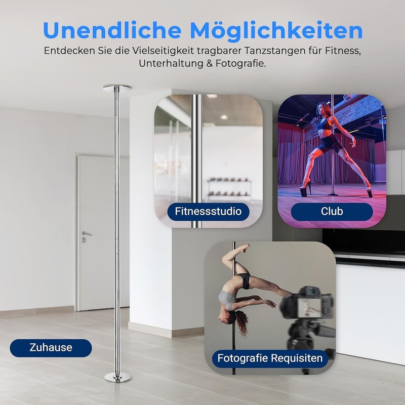 Portable Fitness Dance Pole, 82-108" Adjustable Height, Smooth Spinning & Static gallery