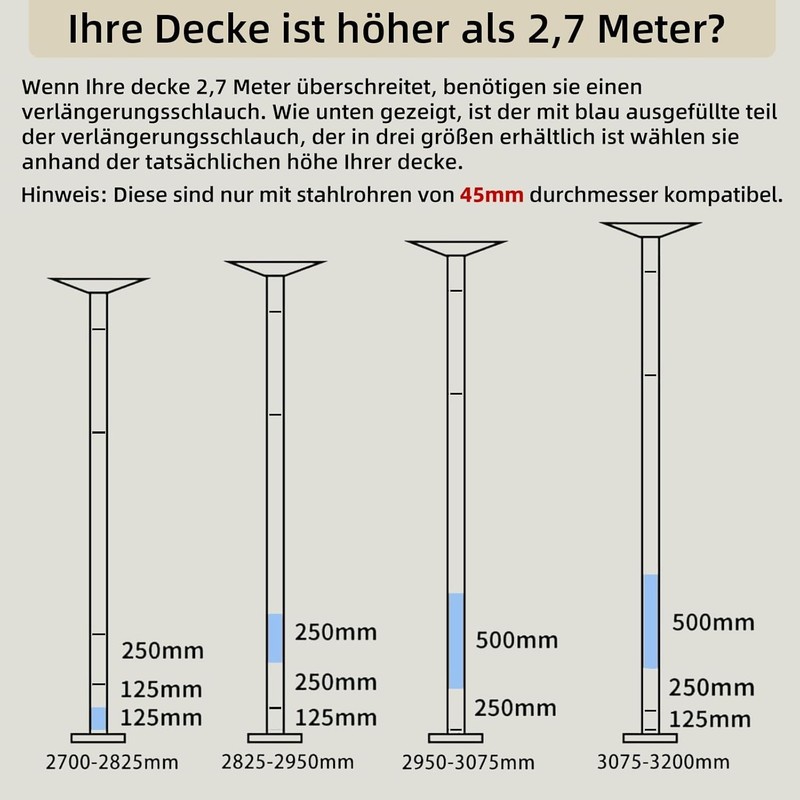 Heavy-Duty Pole Extension for 45mm Dance Poles - 125/250/500mm Sizes Available gallery