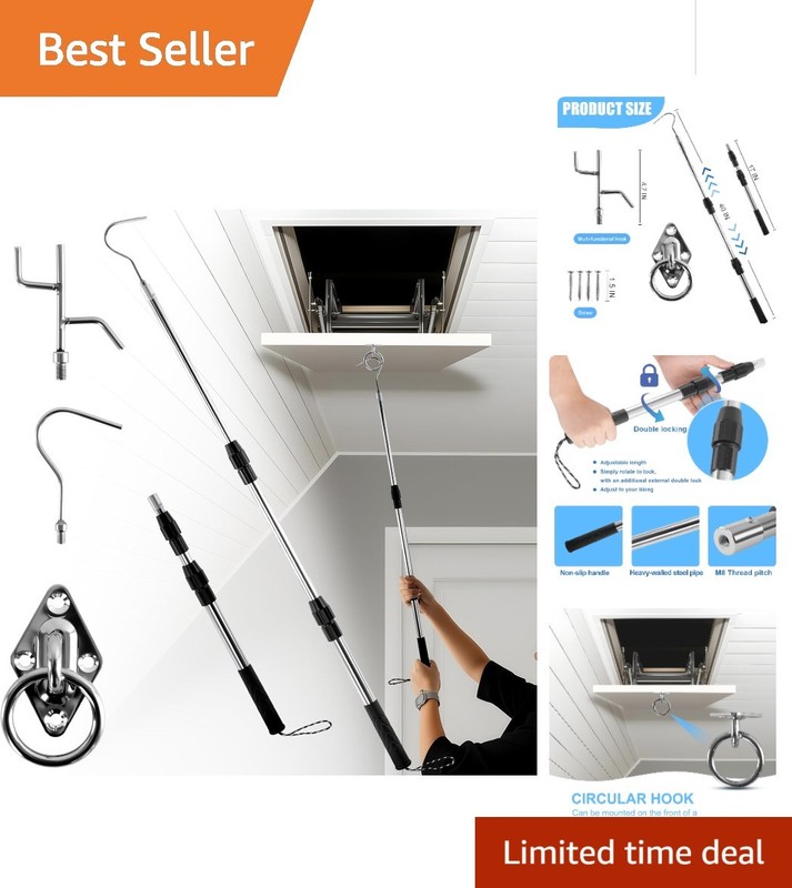 Portable Stainless Steel Telescopic Pole 17-35″ with Hooks for Household Tasks
