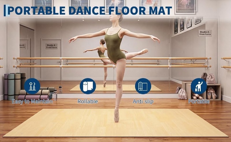 6ft x 4ft Portable Dance Mat, 0.2" Thick PVC Ballet Floor Roll with Storage Bag gallery