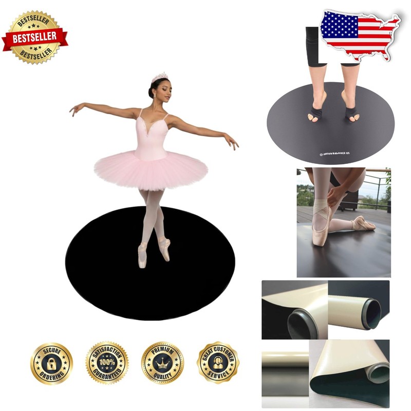 Black Marley Portable Dance Floor Mat 33.5″ Non-Slip Vinyl Professional Studio