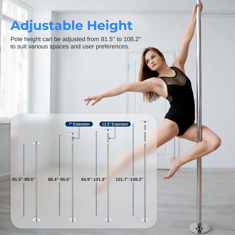 Portable Fitness Dance Pole, 82-108" Adjustable Height, Smooth Spinning & Static gallery