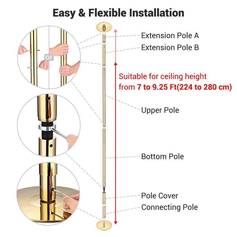 Yescom 3 Pack 9.25 FT Spinning Static Dancing Pole Kit for Studio Club Gold gallery