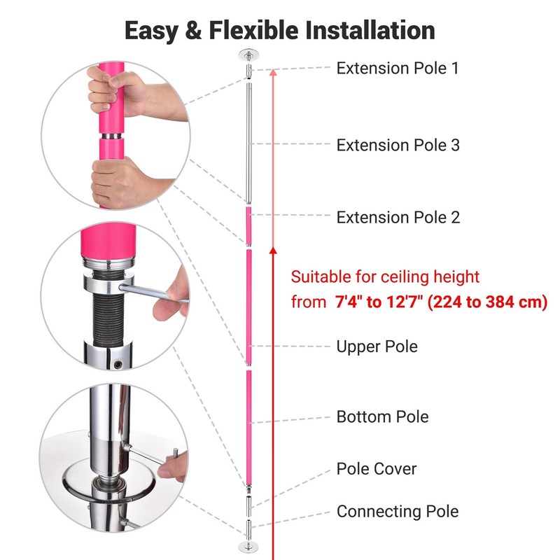 Yescom 12.6 Ft Static Spinning Dancing Pole Kit 45mm Silicone Party Club Pink gallery