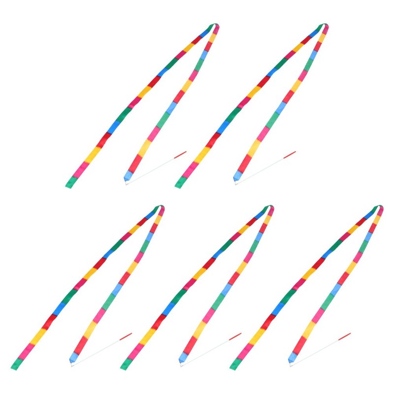 5 Pcs Ribbon Dancer Rainbow Ribbons Dancing Streamer Ballerina
