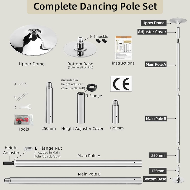 Dance Pole Set -Premium Heavy Duty Height Adjustable 7.38-8.85Ft Portable 45Mm(1 gallery
