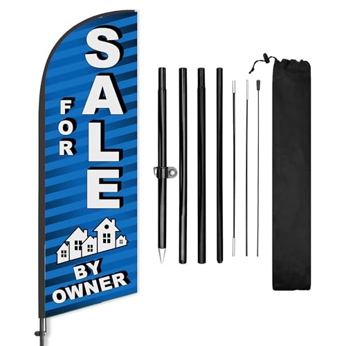 For Sale by Owner Flag, 8 ft Feather Flag Pole Kit, Outdoor Advertising Blue
