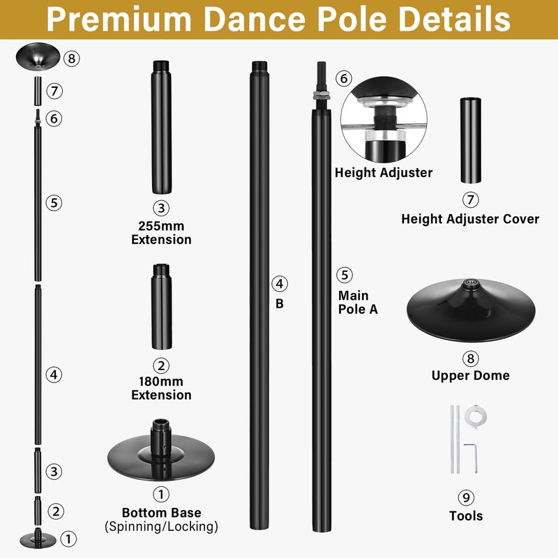 Removable Spinning & Static Dance Pole 45mm, Heavy-Duty Steel Height Adjustable gallery