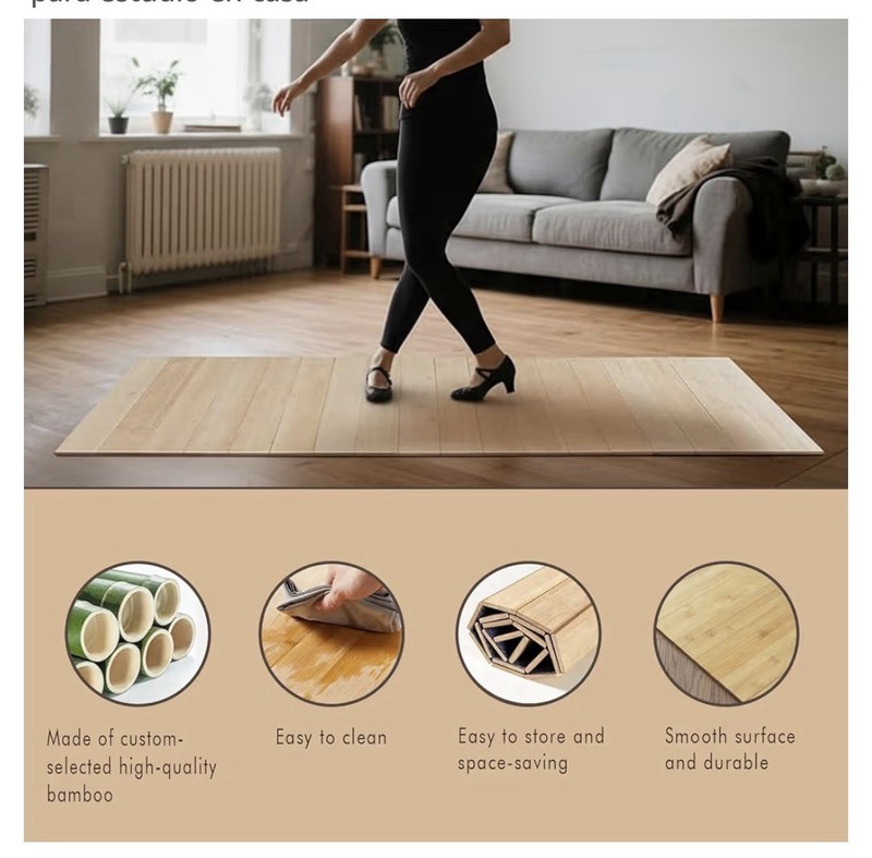 Tademis Bamboo Portable Dance Mat 48x38.5in Non-Slip Backing with Carry Bag gallery