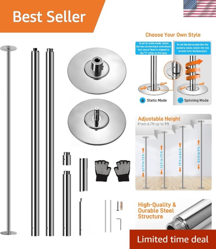 Portable Fitness Dance Pole, 82-108″ Adjustable Height, Smooth Spinning & Static
