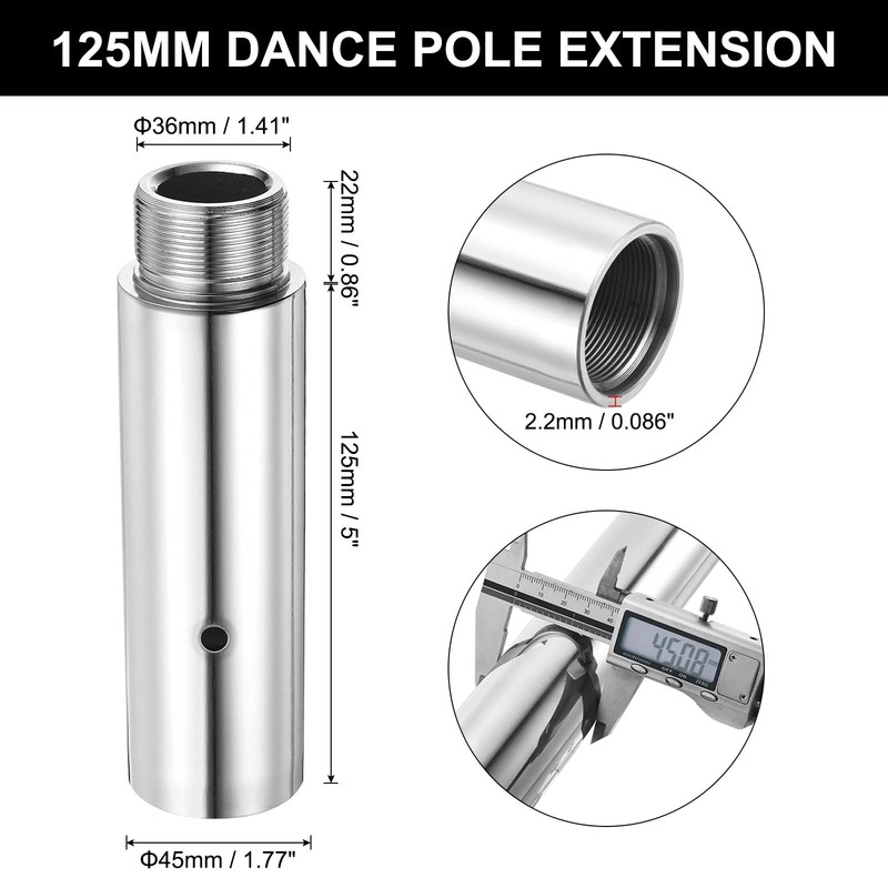 Dance Pole Extension 125mm(5") Height Adjustable Replacement for 45mm Pole gallery