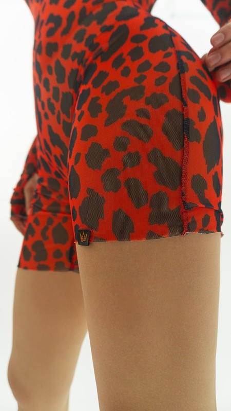 Red Leopard overalls, sheer women's dance romper, Mesh catsuit, rave jumpsuit gallery