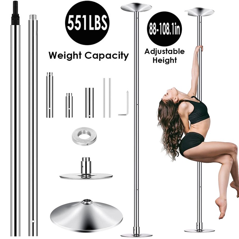 Adjustable 45mm Spinning Static Dancing Pole w/ 11Pcs Resistance Yoga Bands Set gallery