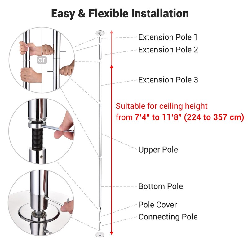 11 FT Spinning Static Dancing Pole Kit with Extensions Fitness Dance Exercise gallery