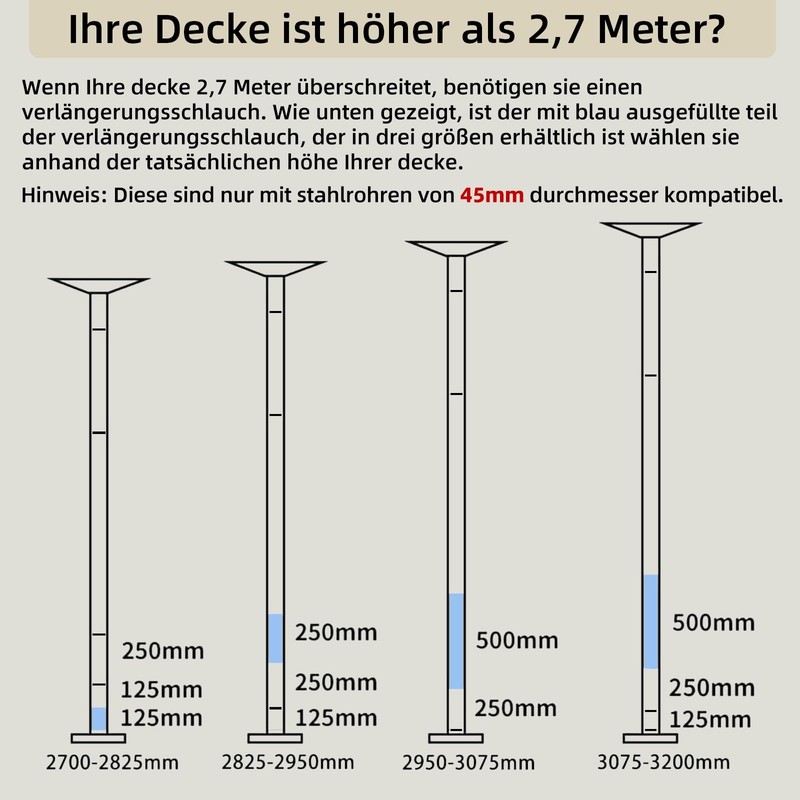 Pole Extension for Dancing 45mm-125/250/500mm , Easy to Install, Smooth gallery