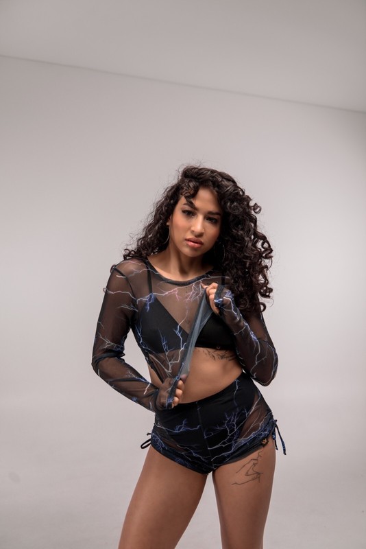 Rave Cropped Top with Long Sleeves, black splash top, festival crop top gallery