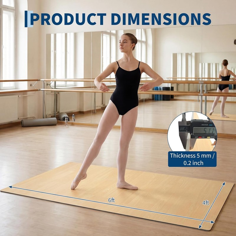 6ft x 4ft Portable Dance Mat, 0.2" Thick PVC Ballet Floor Roll with Storage Bag gallery