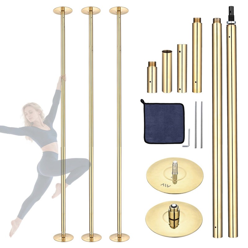 Yescom 3 Pack 9.25 FT Spinning Static Dancing Pole Kit for Studio Club Gold