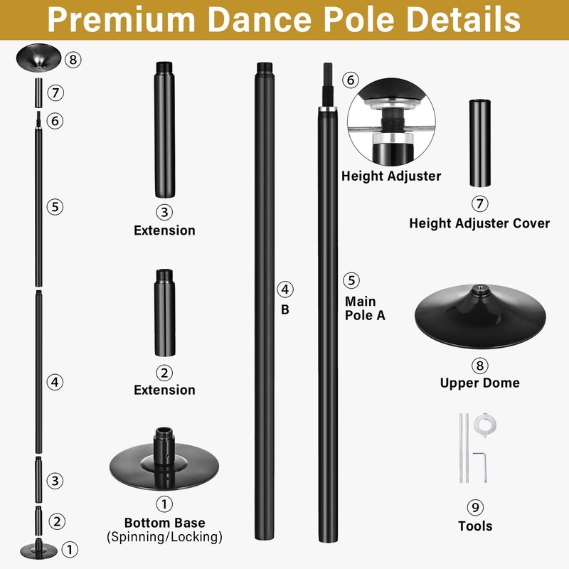 Dance Pole 45mm Portable Static Spinning Stripper Pole Exercise Party Dancing gallery