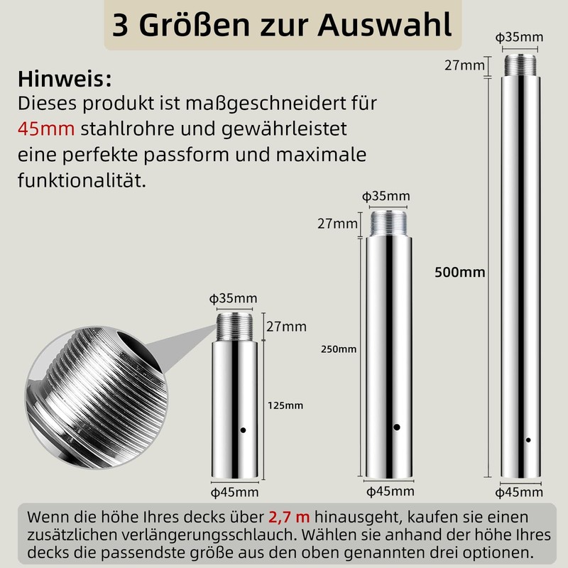 Pole Extension for Dancing 45mm-125/250/500mm , Easy to Install, Smooth gallery