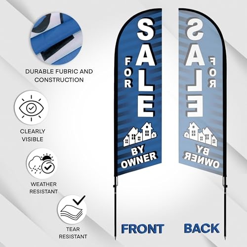 For Sale by Owner Flag, 8 ft Feather Flag Pole Kit, Outdoor Advertising Blue gallery