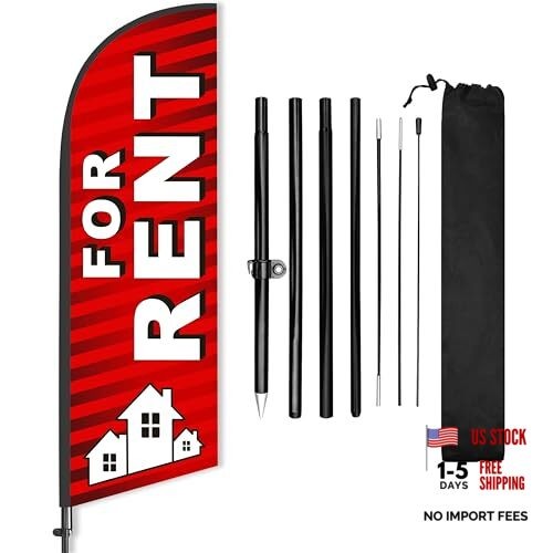 For Rent Flag, 8ft Red Feather Flag Pole Kit, Advertising Flags for Outside