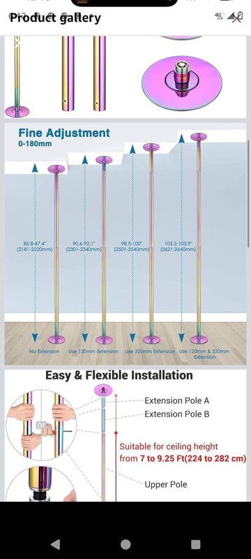 Static Spinning Stripper Pole Kit 45MM 9.25FT for Party Club Exercise, Colorful
