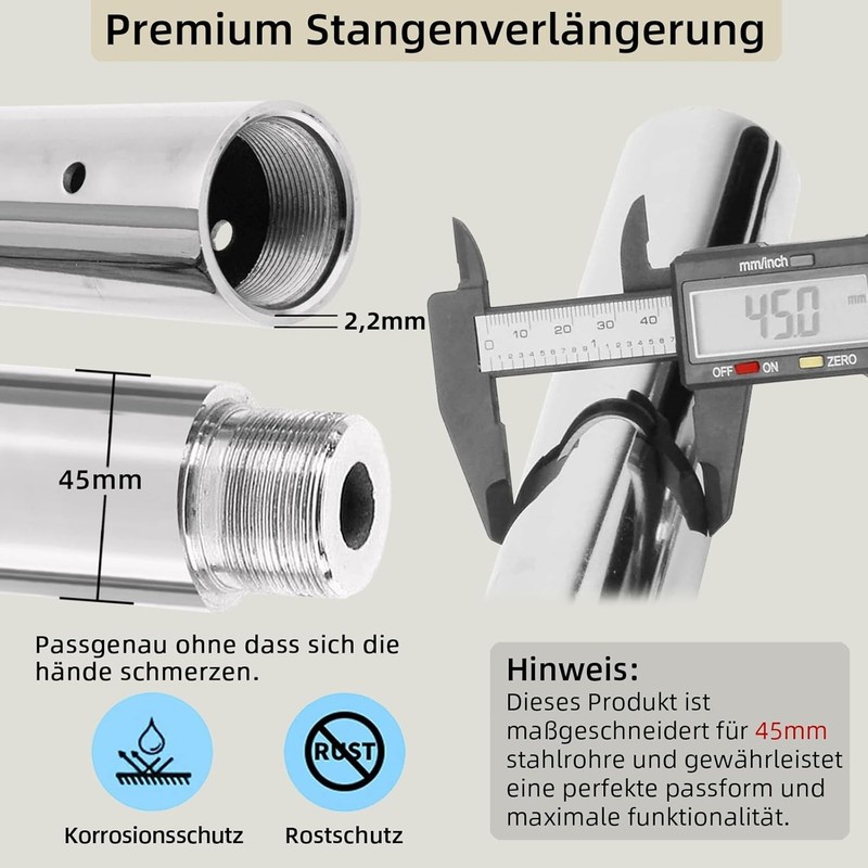 Heavy-Duty 45mm Pole Extension - Rust-Resistant Chrome for Ultimate Durability gallery