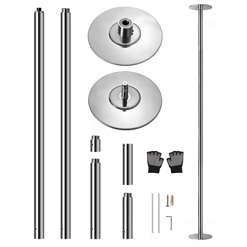 Chrome Adjustable Spinning Dance Pole Heavy Duty Steel Fitness Equipment