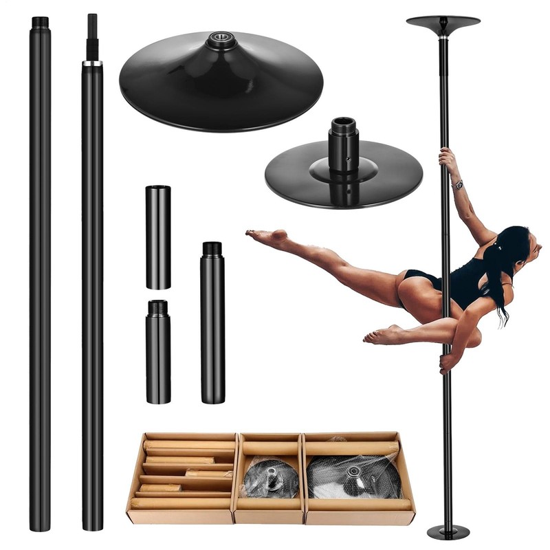 Stripper Dance Pole Spinning Static 45mm Dancing Pole Height-Adjustable Black