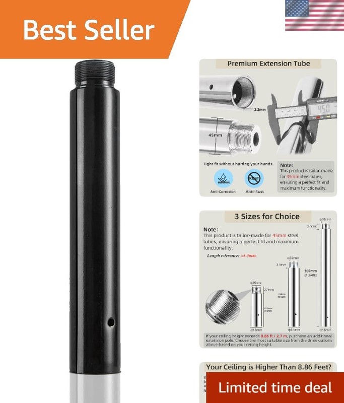 Easy Install 45mm Pole Extension – Black Chrome, 125/250/500mm Options Available