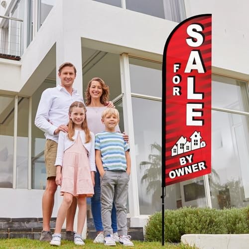 For Sale by Owner Flag, 8 ft Feather Flag Pole Kit, Outdoor Advertising Red gallery