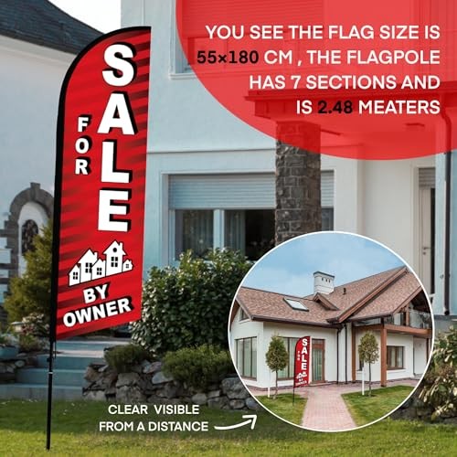 For Sale by Owner Flag, 8 ft Feather Flag Pole Kit, Outdoor Advertising Red gallery