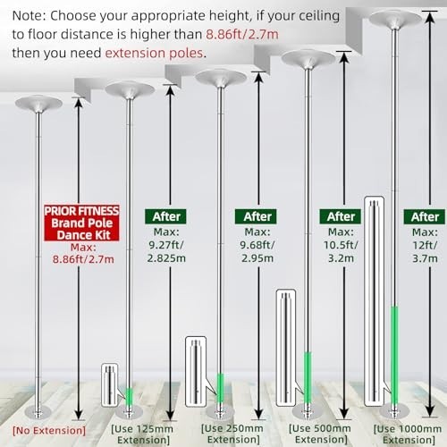 Dance Pole Extension 45mm - Adjustable Stainless Steel Tube 5"/10"/20" Height Ac gallery